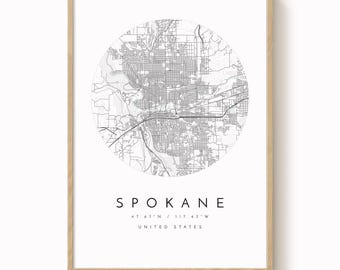 Mapa ścienna Spokane, WA – nowoczesny, minimalistyczny wydruk miejski