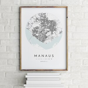 Mapa de Manaus, Manaus, Brasil, Mapa de la ciudad, Mapa de la ciudad natal, Impresión de Manaus, arte de pared, Póster de mapa, Arte de mapa minimalista, mapólogo, regalo
