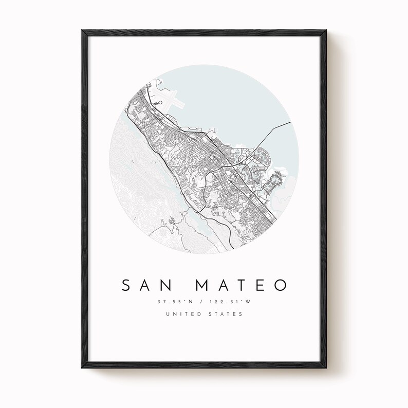 San Mateo Map Print: Modern Minimalist Wall Art (Fine Matte Paper) image 2