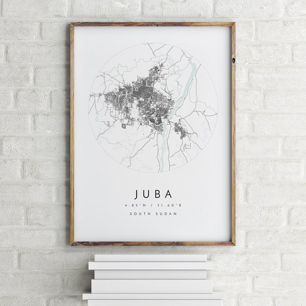 Juba Map, Juba, South Sudan, City Map, Home Town Map, Juba Print, wall art, Map Poster, Minimalist Map Art, mapologist, gift