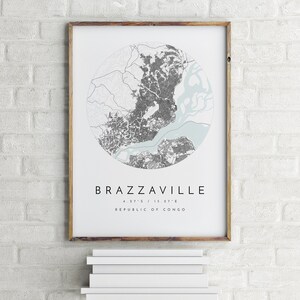 Carte de Brazzaville, Brazzaville, République du Congo, carte de la ville, carte de la ville natale, impression de Brazzaville, art mural, affiche de la carte, art de la carte minimaliste, cadeau