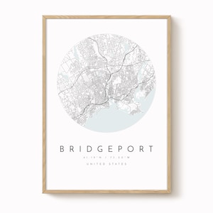 Bridgeport, Connecticut Map Print, Modern Minimalist Wall Art, Bridgeport Poster, Urban Map print