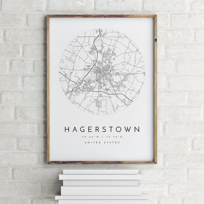 Hagerstown Map Hagerstown Maryland City Map Home Town Map Etsy