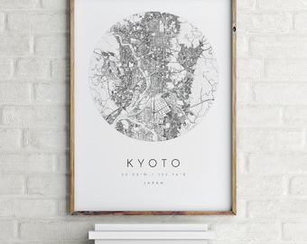 Kyoto Map, Kyoto, Japan, City Map, Home Town Map, Kyoto Print, wall art, Map Poster, Minimalist Map Art, mapologist, gift