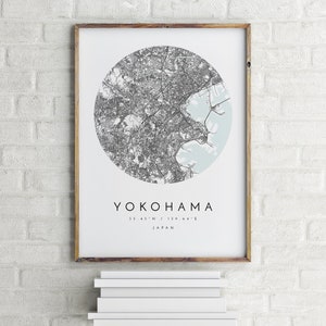 Carte de Yokohama, Yokohama, Japon, carte de la ville, carte de la ville natale, impression de Yokohama, art mural, affiche de la carte, art de la carte minimaliste, mapologiste, cadeau