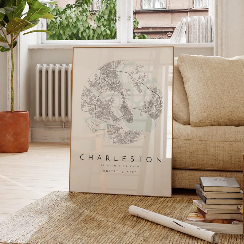 Charleston Wall Art Print: Modern City Map (8x10 to 24x36 inches) image 4
