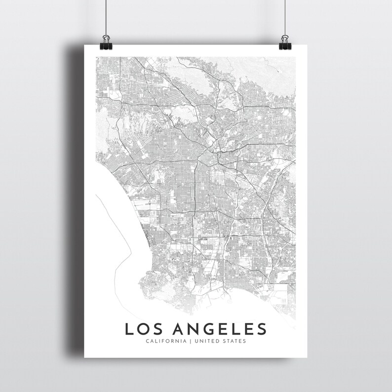 Town Map Poster Los Angeles Minimalist Map Los Angeles wall Etsy