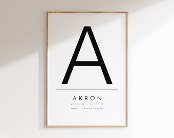 Akron Ohio, Impresión tipográfica, cartel digital de Akron, Akron, Ohio, arte de pared, arte de pared digital, descargar cartel, arte imprimible, imprimir en casa