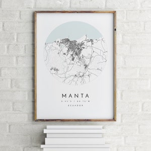 Carte de Manta, Manta, Equateur, carte de la ville, carte de la ville natale, impression de Manta, art mural, carte affiche, Art de la carte minimaliste, mapologiste, cadeau