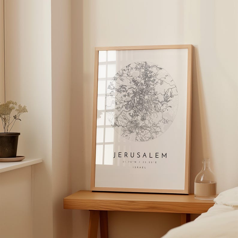 Minimalist Jerusalem Map Poster - Soft Blue, Grey Tones image 5