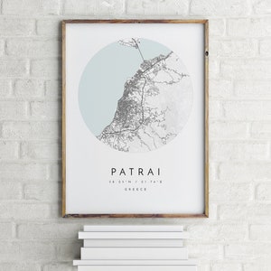 Patrai Karte, Patrai, Griechenland, Stadt Karte, Heimatstadt Karte, Patrai Print, Wandkunst, Karte Poster, minimalistische Kartenkunst, Mapologe, Geschenk