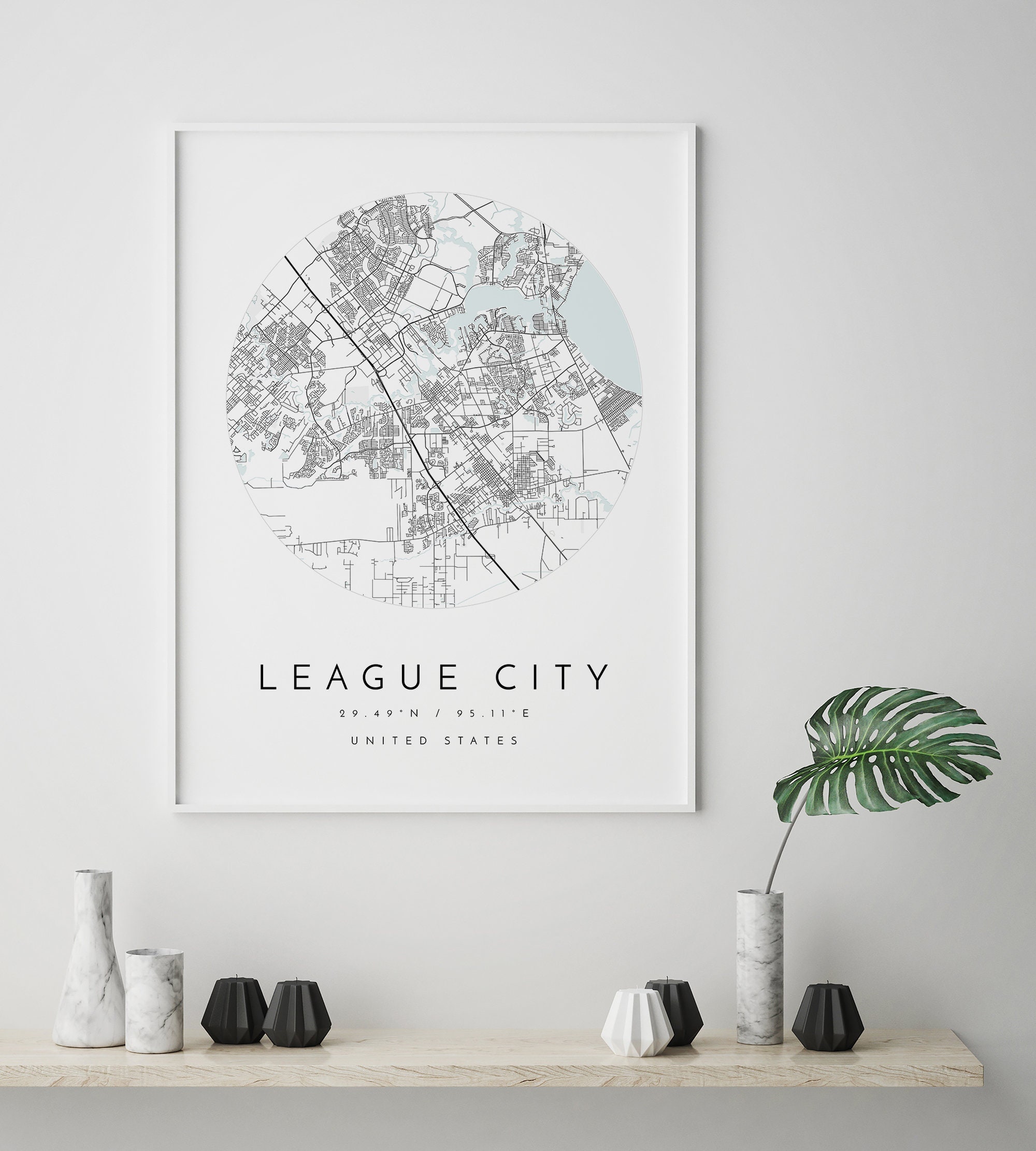 League City Map League City Texas City Map Home Town Map Etsy