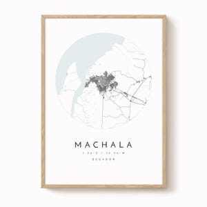 Machala City Map: Modern Minimalist Wall Art (Blue Grey)