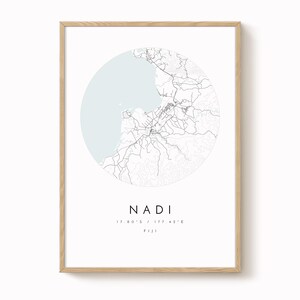 Minimalist Nadi Map Print - Soft Blue, Black, and Grey Tones