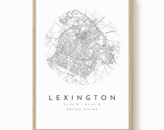 Mapa de Lexington, póster de Lexington, Lexington Kentucky, arte de Lexington, mapa de Lexington, impresión de Lexington, póster de mapa de Lexington, mapa de la ciudad