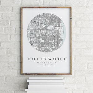 Hollywood kaart, Hollywood, Florida, stadsplattegrond, Home Town kaart, Hollywood print, kunst aan de muur, kaart poster, minimalistische kaart kunst, mapologist, cadeau