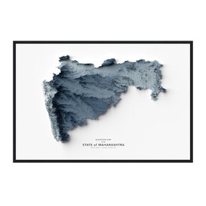 Mapa de Maharashtra, impressão de mapa do estado de Maharashtra, paisagem da Índia, arte geológica, arte de Maharashtra, impressão de Maharashtra, mapa de elevação Maharashtra