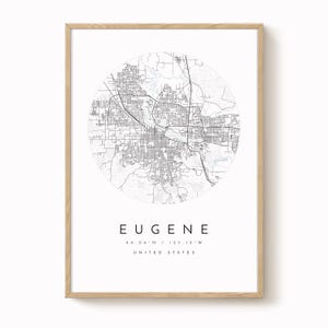 Mapa de Eugene, Eugene, Oregón, Mapa de la ciudad, Mapa de la ciudad natal, Impresión de Eugene, Arte mural, Póster de mapa, Arte de mapa minimalista, Mapólogo, Regalo