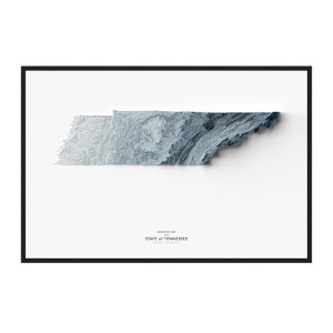 Mapa do Tennessee, mapa do estado do Tennessee, arte do mapa, paisagem do Tennessee, arte geológica, mapa do terreno, arte moderna do mapa, arte do mapa do Tennessee, efeito 3D