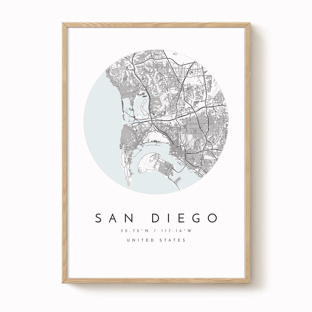 San Diego City Map Print: Modern Minimalist Wall Art - Etsy