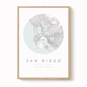 Wydruk mapy miasta San Diego: nowoczesna, minimalistyczna sztuka ścienna