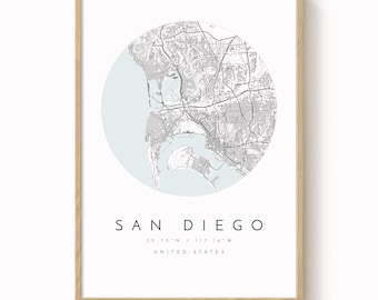 San Diego City Map Print: Modern Minimalist Wall Art