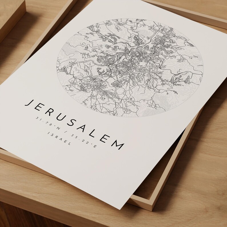 Minimalist Jerusalem Map Poster - Soft Blue, Grey Tones image 9