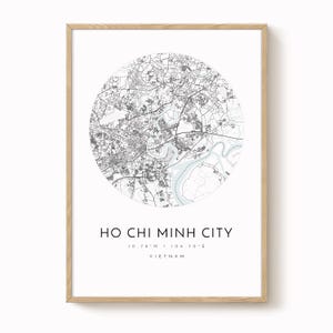 Ho Chi Minh City Map Print, Minimalist Blue Grey (Multiple Sizes)