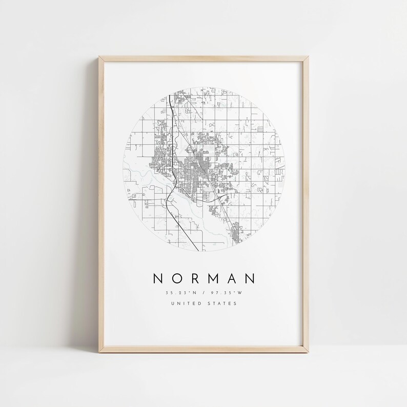 Norman Oklahoma Map Print: Minimalist City Wall Art in Blue image 10