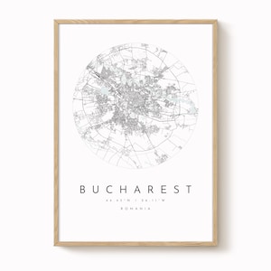 Bucharest, Romania Map Print, Modern Minimalist Wall Art, Bucharest Poster, Urban Map print