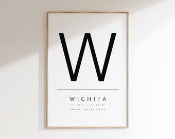 Wichita, Kansas, Impresión tipográfica, cartel digital, wallart digital de Wichita Kansas, descargar cartel, arte imprimible, imprimir en casa