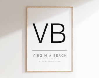 Virginia Beach, Virginia,  Typographic print, digital poster, Virginia Beach, digital wallart, download poster, printable art, print at home