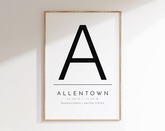 Allentown PA, Typographic print, digital poster, Allentown, PA, wall art, digital wall art, download poster, printable art, print at home