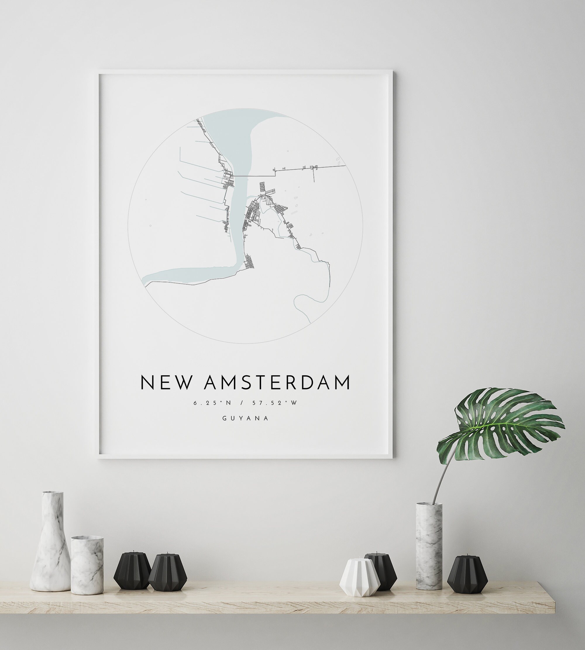 New Amsterdam Map New Amsterdam Guyana City Map Home Town Etsy