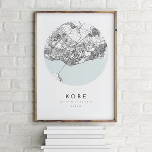 Kobe Map, Kobe, Japan, City Map, Home Town Map, Kobe Print, wall art, Map Poster, Minimalist Map Art, mapologist, gift