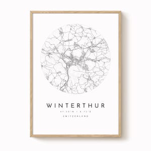 Winterthur City Map Print - Modern Minimalist Blue and Grey Art