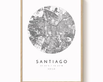 Santiago City Map Print: Minimalist Blue and Grey Wall Art