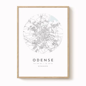 Odense Map Print: Minimalist City Art in Blue and Grey