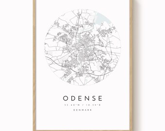Odense Map Print: Minimalist City Art in Blue and Grey