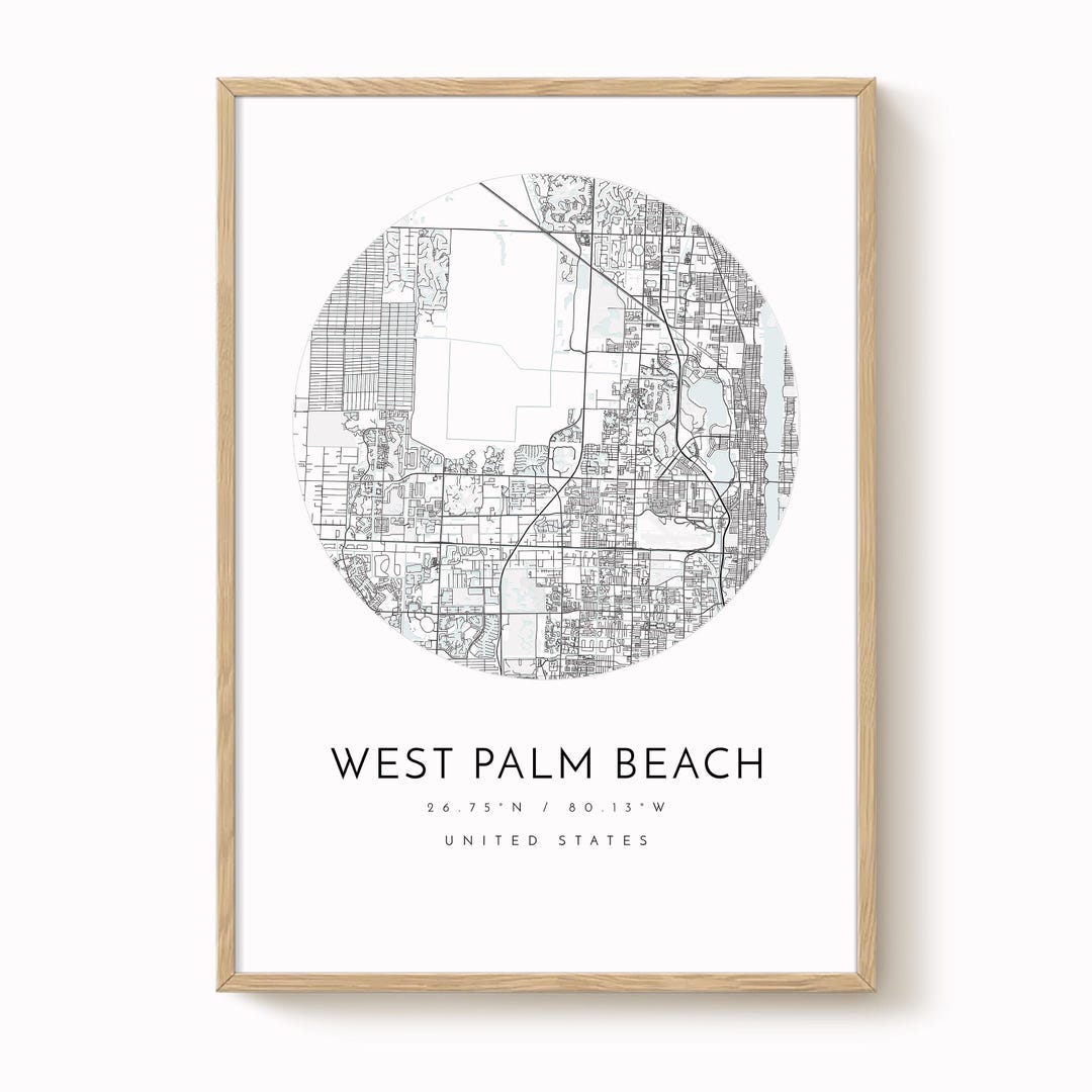 West Palm Beach City Map Print - Minimalist Blue and Grey Design - Etsy