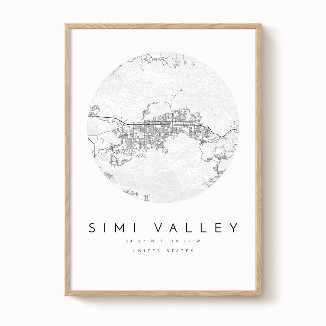 Simi Maps Simi Valley Map Print, Minimalist Blue Grey Art (multiple Sizes ...