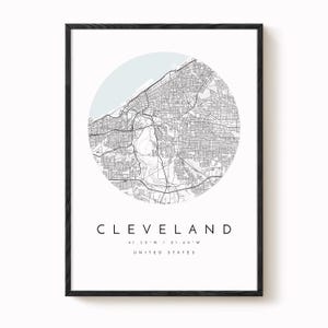 Stampa mappa di Cleveland: design minimalista grigio-blu - carta opaca immagine 2