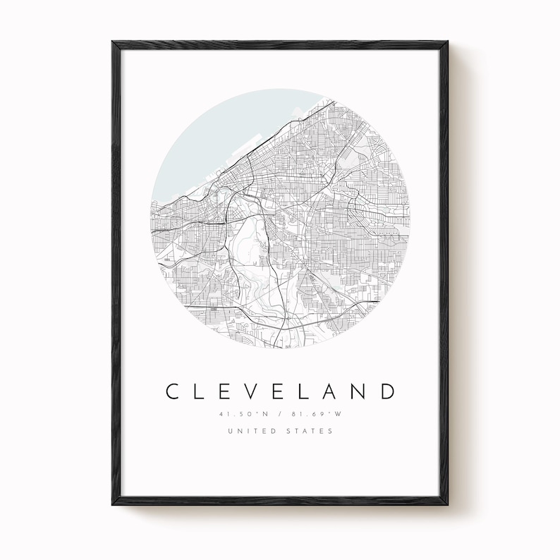Stampa mappa di Cleveland: design minimalista grigio-blu - carta opaca immagine 2