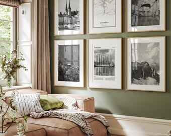 Arte de parede de Lucerna: mapas minimalistas em preto e branco - conjunto digital