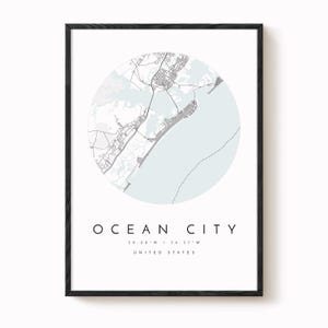 Ocean City Wall Art Print - Simple Blue and Grey Map image 2