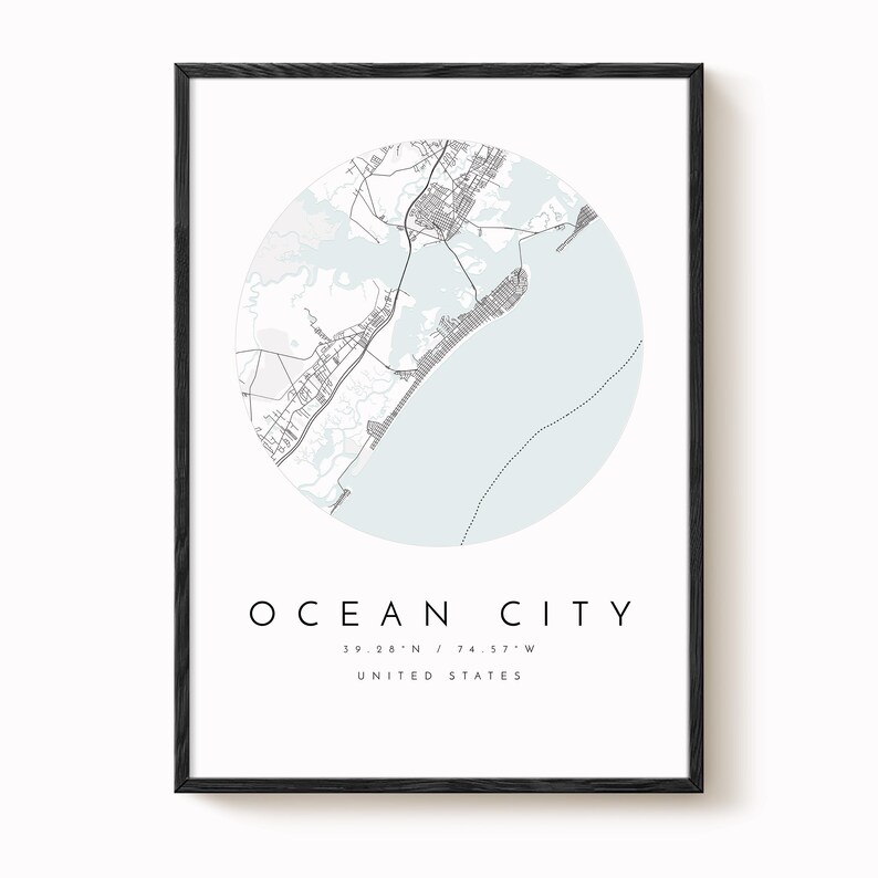 Ocean City Wall Art Print - Simple Blue and Grey Map image 2