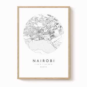 Nairobi City Map Print: Minimalist Blue Grey Wall Art