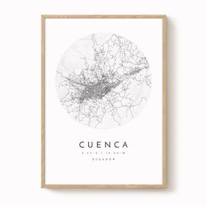 Cuenca City Map Print: Minimalist Blue Grey Wall Art