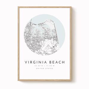 Virginia Beach, Virginia Map Print, Modern Minimalist Wall Art, Virginia Beach Poster, Urban Map print