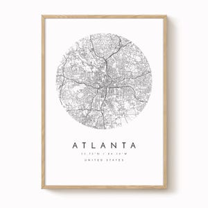 Nowoczesna mapa Atlanty – minimalistyczna sztuka ścienna